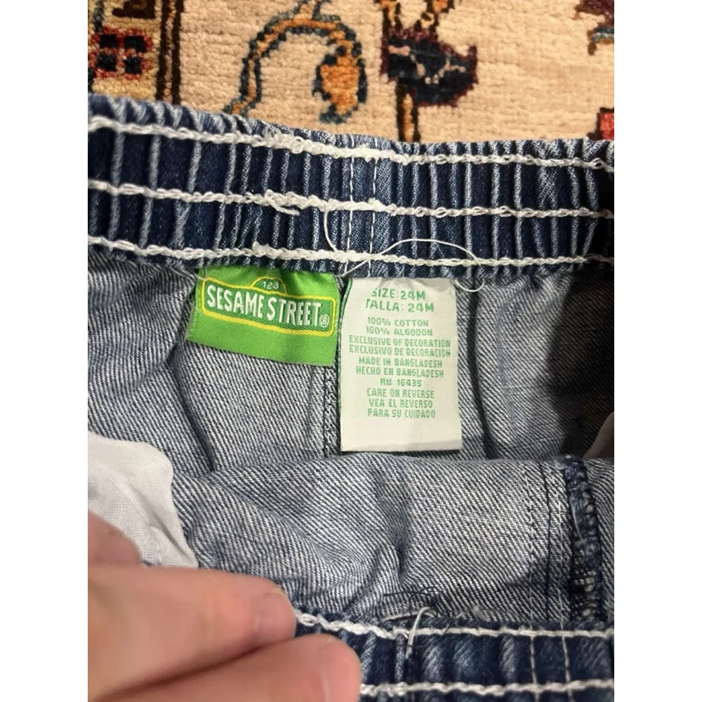 Vintage Sesame Street Pull On Elastic Denim Shorts w Elmo Tab Size 24 Months